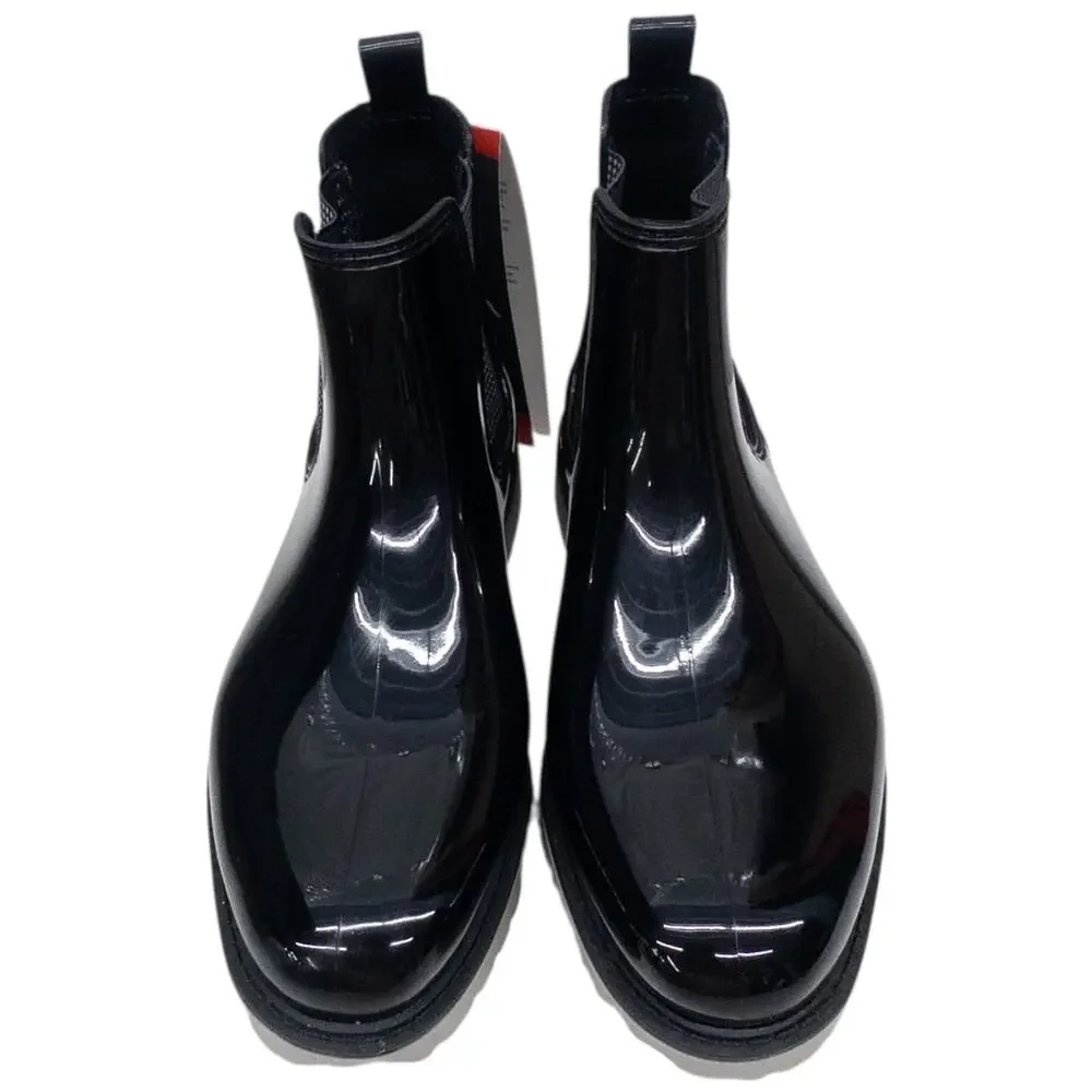 Storm by Cougar Dawn Waterproof Chelsea Rain Boots Women's 8 Glossy Black Plaid